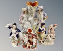 Four antique Staffordshire figures