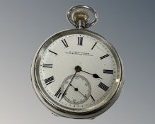 A silver cased pocket watch, Birmingham hallmarks, retailed by D. C.