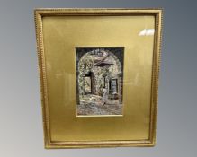 Herbert Moxon Cook (British, 1844-1928) : Lady standing beneath an archway, watercolour, framed,