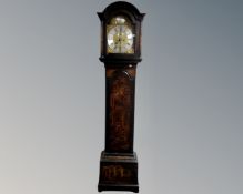 An 18th century and later Chinoiserie longcase clock, the lacquered case and hood circa 1760,
