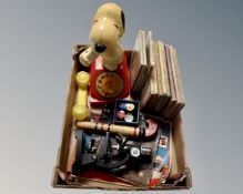 A box of Hasbro pre school Sooty telephone, Student microscope,