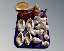 A Royal Doulton character jug 'Falstaff', Coalport figure lady,