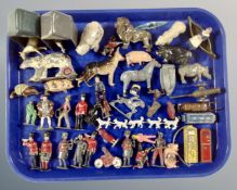 A tray of collection of vintage hand painted lead figures
