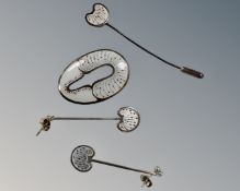 A pair of Sterling silver and enamel earrings together with matching pin brooch (3)