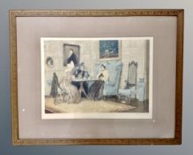 After William Dendy Sadler : Scandal and Tea, hand coloured engraving, 47cm by 35cm.