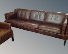 A 20th century Scandinavian three piece lounge suite comprising of a three seater settee,