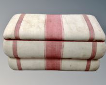 A vintage pine upholstered blanket box.