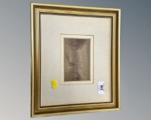 20th century school : Two figures on a street at twilight, watercolour, 12.5cm by 7.