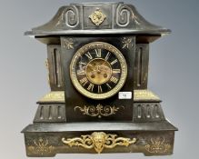 A splendid Victorian black slate and brass-mounted 8-day mantel clock,