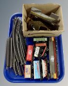 A tray of die cast locomotives including Hornby Railfreight, carriages track etc.