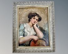 Attributed to Ralph Hedley (1848 - 1913) : Portrait of a Young Woman Seated in Contemplation,