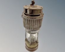 A Hailwood & Ackroyd Ltd Type A.D.C No. 4 miner's lamp with brass plaque stamped Lamp No.