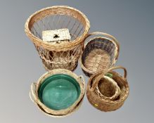 Eight assorted wicker baskets.