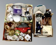 Three boxes containing glass and ceramics including apothecary jars,