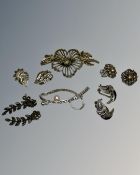 A collection of silver marcasite jewellery.