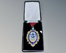 A large silver, gilt and enamel medallion 'Past Mayor, County Borough of Sunderland', 101g.