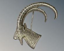 A good quality silver ibex brooch, by Walker & Hall, Birmingham 1920 marks.