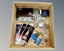 A George III two pence piece, together with a quantity of coins, antique copper coins,