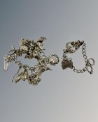 Two silver charm bracelets, 93g.