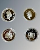 Four silver proof crown size coins, Samoa, Tokelau, Fiji and Gambia.