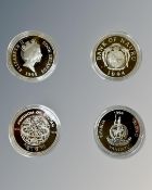 Four silver proof crown size coins, Cook Islands, Nauru, Vanuatu and Bhutan.