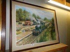 A framed and glazed steam locomotive print. (Collect only)