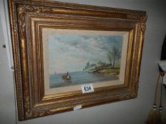 A mid 20th century oil on board coastal scene. (Collect only)