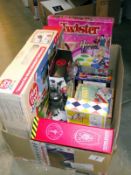 A quantity of new toys and games including Avengers figure, Hamley's flying saucer etc