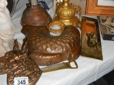 A mixed lot of copper and brass including letter box.