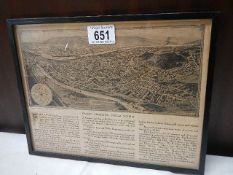 An old framed and glazed print of Port Jervis, New York. COLLECT ONLY.