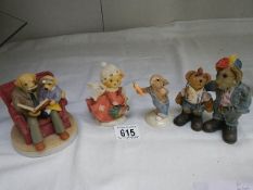 Two bear figures, a Robert Harrop dog figure and a Bunnykins rabbit figure.