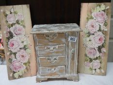 A 'Shabby Chic' jewellery cabinet and two other items. COLLECT ONLY.