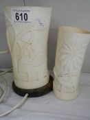 A bone table lamp and another bone item.