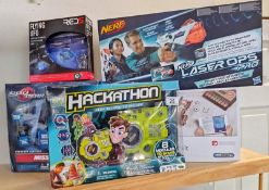 5 boxed games including Nerf Laser Ops Pro, Spy gear, Hackathon & Red 5 flying UFO etc.