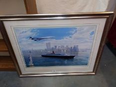 A silver coloured framed & glazed print 'Salute to the ocean' signed by the artist John Young &