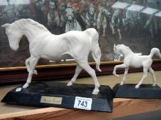 2 white Beswick horses (repairs on ears on both horses)
