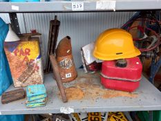 A quantity of oil and petrol cans & nuts & bolts etc. Collect Only.