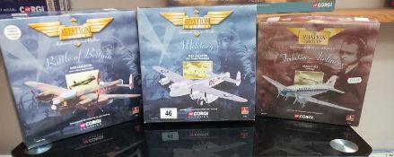 3 Corgi models Avro Lancaster Battle of Britain, Avro Lancaster coastal command, Douglas DC3, 47109,