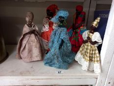 5 vintage rag dolls in national dress