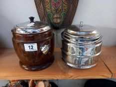 An oak & chrome biscuit barrels