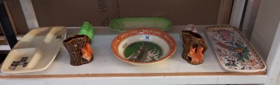 A retro Carlton ware dish Sylvac squirrel vases etc