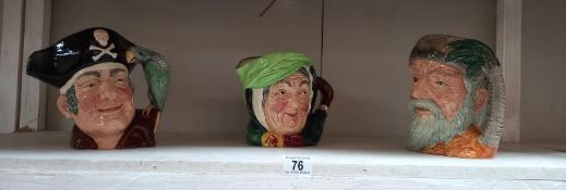 3 Royal Doulton jugs. Long John silver, Robinson Crusoe and one other