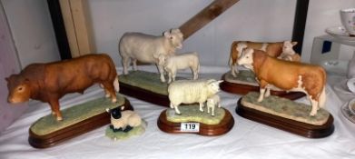 4 cow figures and 2 sheep figures, Border Fine Arts. All cows A/F