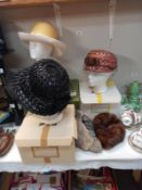 An original Harrods summer hat box with receipt from 1976 for £19 plus 4 other vintage hats & 2