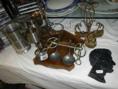 A mixed lot of pewter and other items.