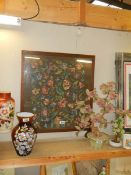 An oak framed embroidered fire screen. COLLECT ONLY.