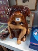 A large carved wood bull dog figure. COLLECT ONLY.
