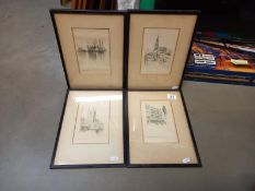 4 vintage pencil drawing prints of Palmers Jarrow Surtees House, Sandhill & 2 Churches (33cm x