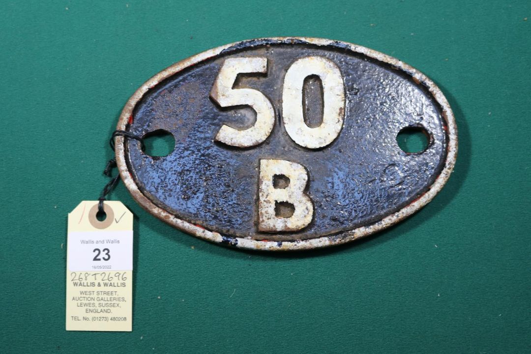 Locomotive shedplate 50B Leeds Neville Hill 1950-1960 with a sub shed of Ilkley to 1959, then Hull - Image 1 of 2