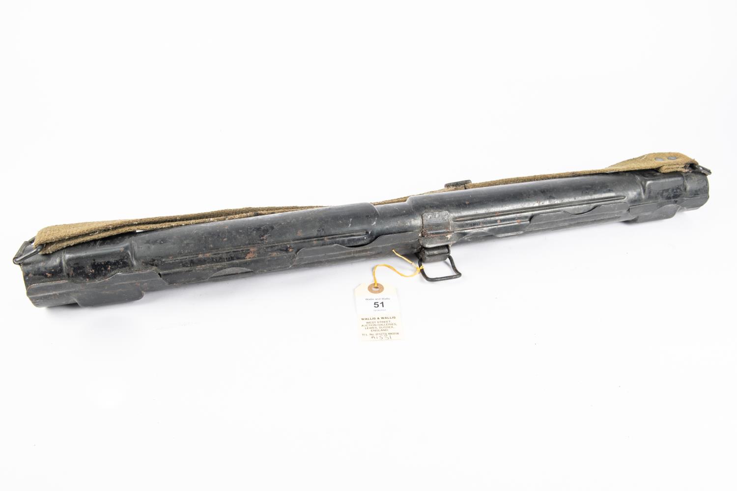 A Third Reich machine gun spare barrel case, complete with sling, marked on end "Lauf Schutze 43" - Image 2 of 3